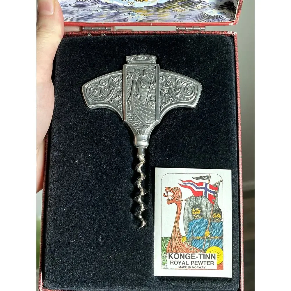 Konge Tinn Royal Pewter Norwegian Corkscrew Bottle‎ Opener Collectible Nordic